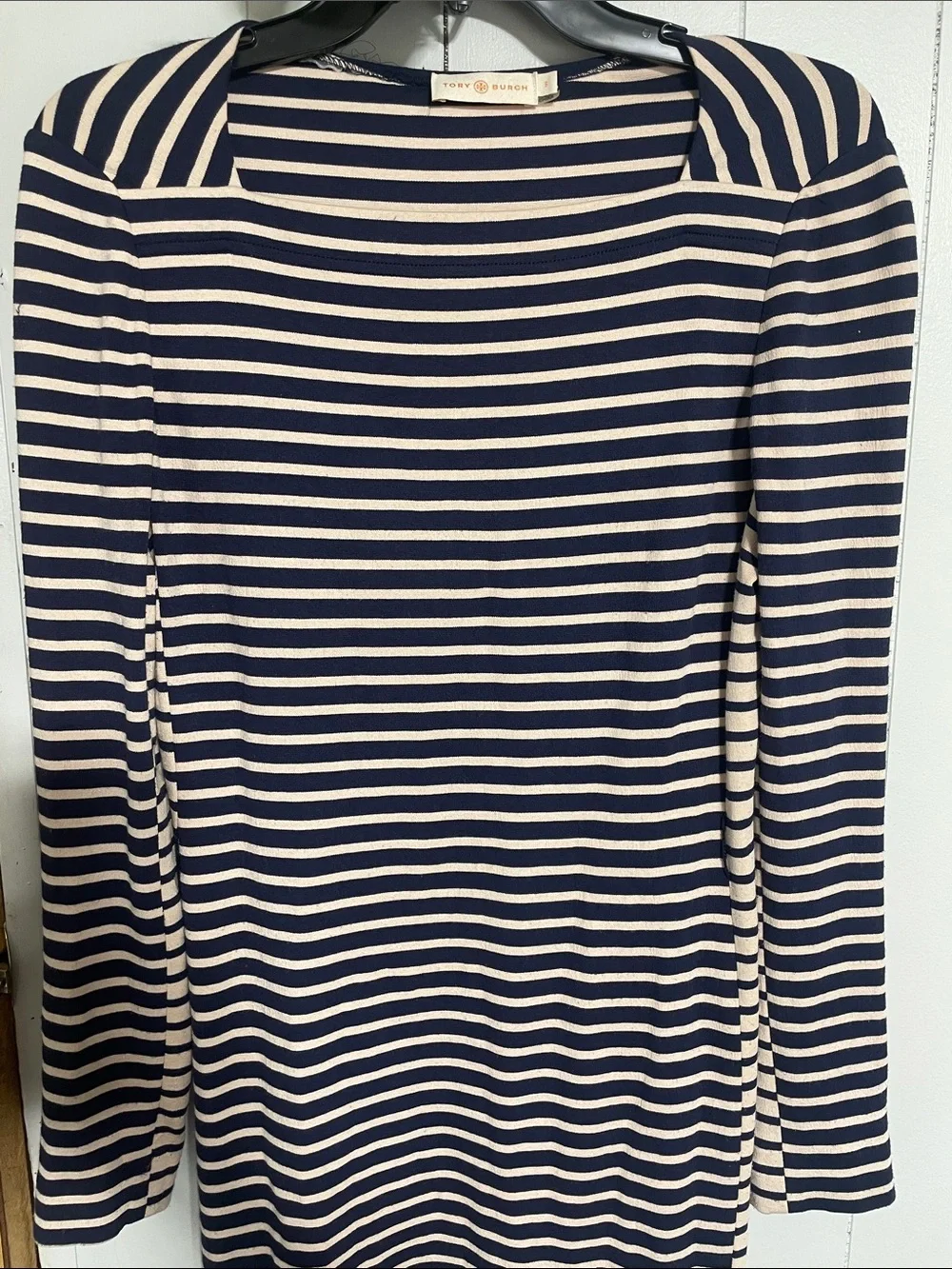 Tory Burch Navy and Cream Striped Midi Dress